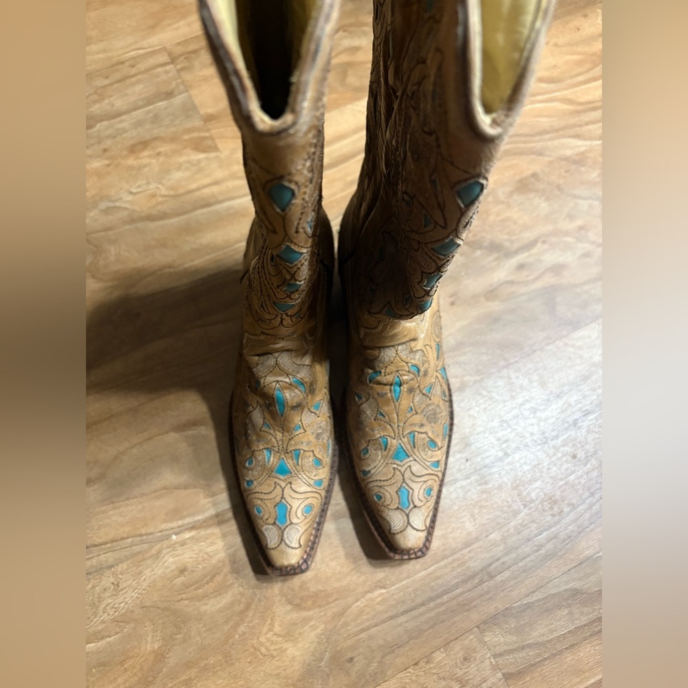 Corral Rustic Brown and Teal Cowboy Boots